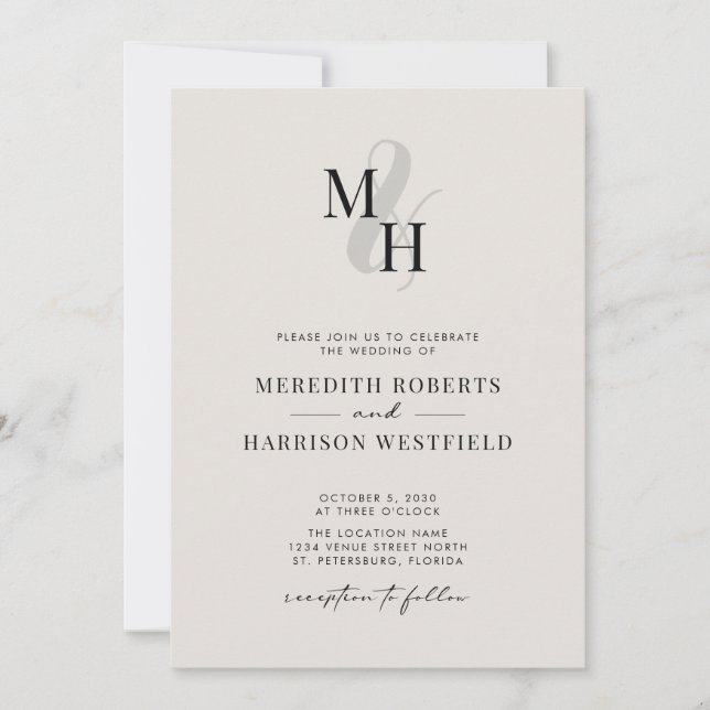 Elegant Monogram QR Code RSVP Minimalist Wedding I Invitation (Front)