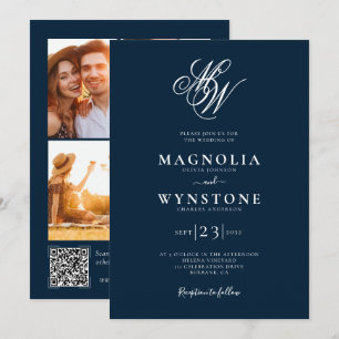 Elegant Monogram QR Code Wedding Invitation