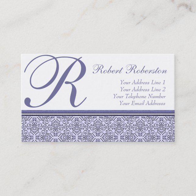 Elegant Monogram R Lilac Purple Pattern Business Card (Front)