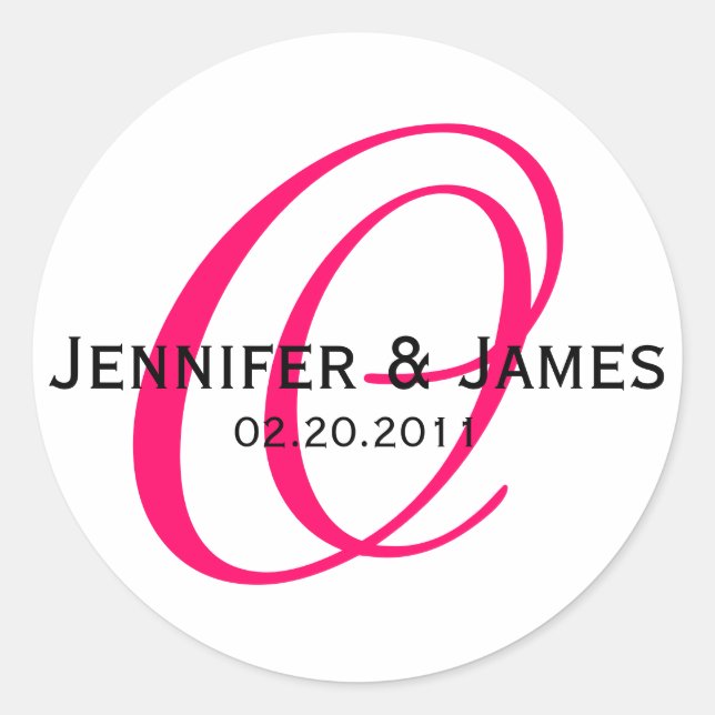 Elegant Monogram Raspberry Pink Wedding Sticker (Front)