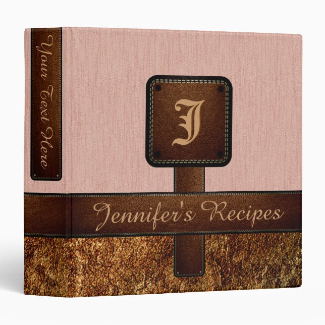 Elegant Monogram Recipe Leather Look #10 Binder (Front/Spine)