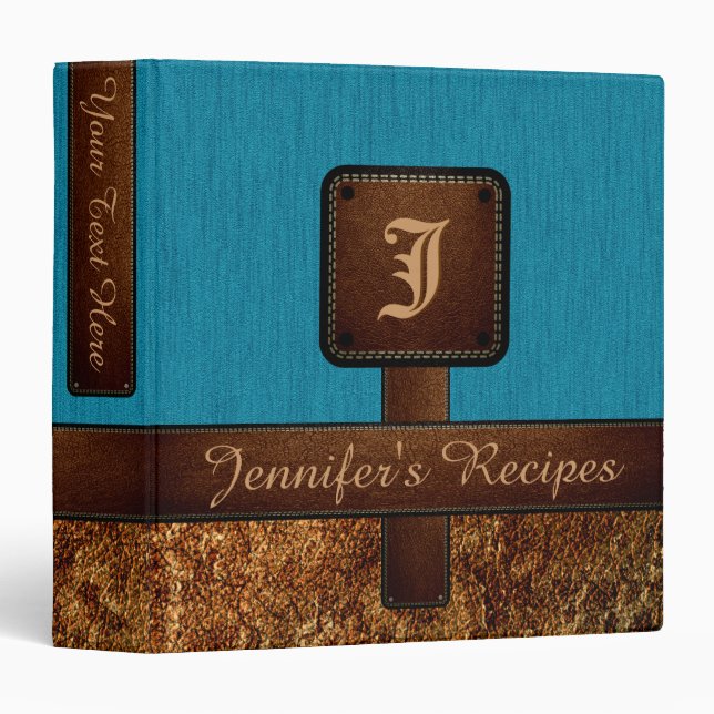 Elegant Monogram Recipe Leather Look #7 Binder (Front/Spine)