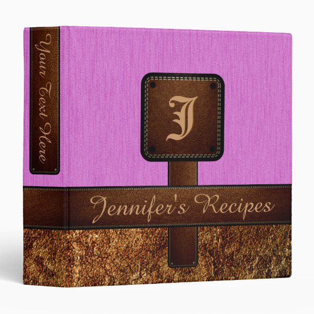 Elegant Monogram Recipe Leather Look #9 Binder (Front/Spine)