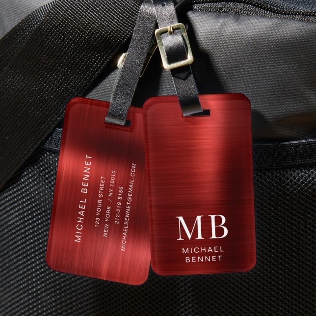 Elegant Monogram Red Luggage Tag (Elegant Monogram Red Luggage Tag)