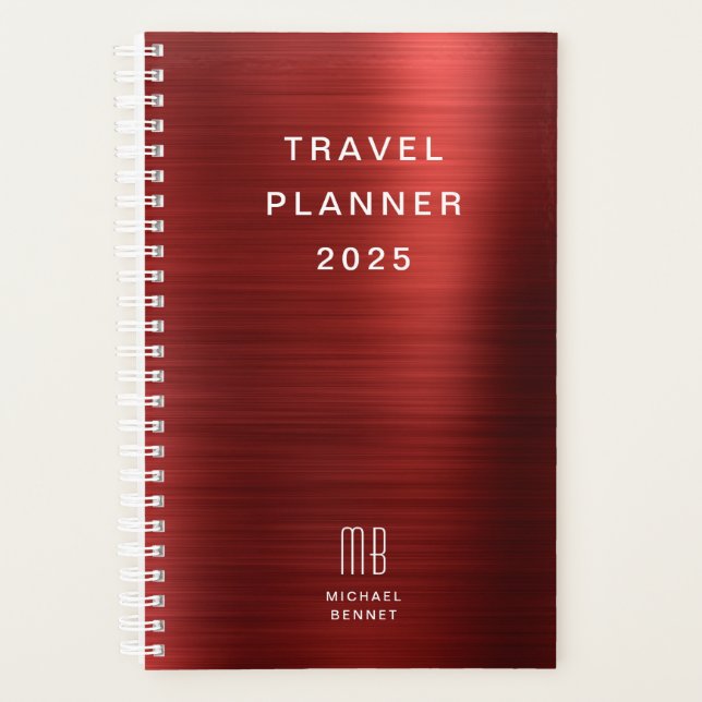 Elegant Monogram Red Travel Planner (Front)