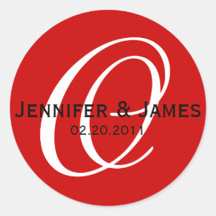 Elegant Monogram Red White Black Wedding Sticker