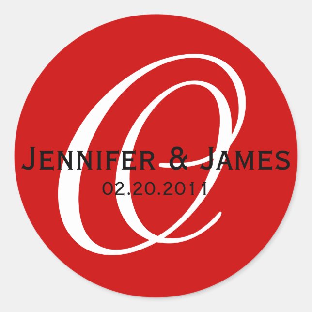 Elegant Monogram Red White Black Wedding Sticker (Front)