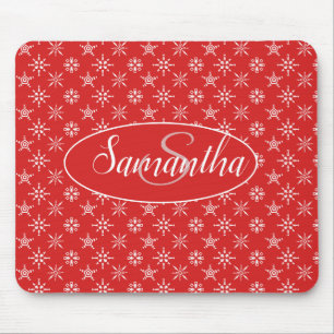 Elegant Monogram Red White Pattern Mouse Pad