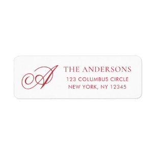Elegant Monogram Red White Return Address
