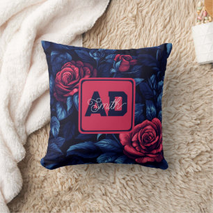 Elegant Monogram Rose Family Pillow