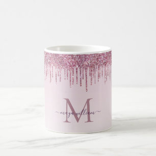 Elegant Monogram Rose Glitter Drips   Coffee Mug
