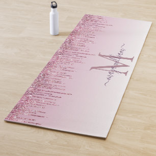Elegant Monogram Rose Glitter Drips Yoga Mat
