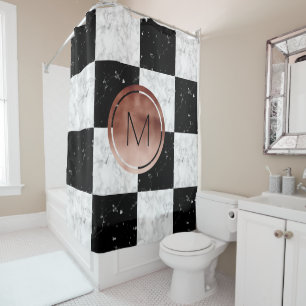 Elegant monogram rose gold black white marble