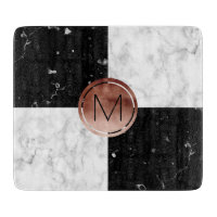 Elegant monogram rose gold black white marble