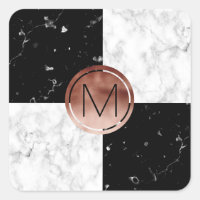 Elegant monogram rose gold black white marble