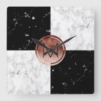 Elegant monogram rose gold black white marble