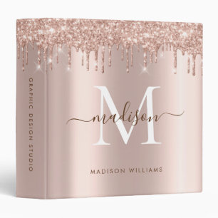 Elegant Monogram Rose Gold Glitter Girly Script  Binder