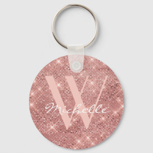 Elegant Monogram Rose Gold Glitter Name Script Keychain