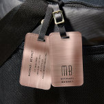 Elegant Monogram Rose Gold Luggage Tag<br><div class="desc">Elegant Monogram Rose Gold Luggage Tag.</div>