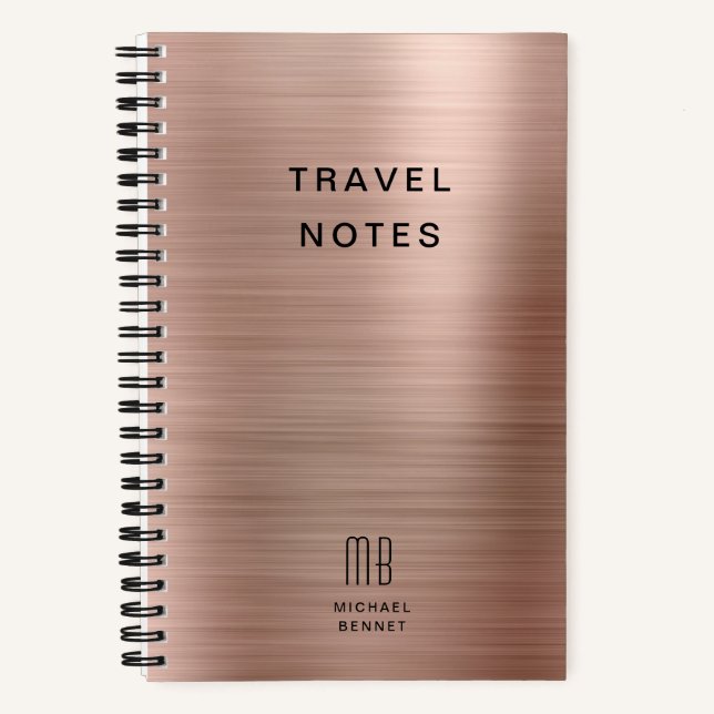 Elegant Monogram Rose Gold Travel Notebook (Front)