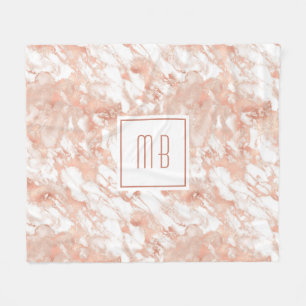 Elegant Monogram Rose Gold White Marble Fleece Blanket