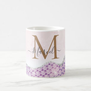 Elegant Monogram Rose pink Glitter  Coffee Mug