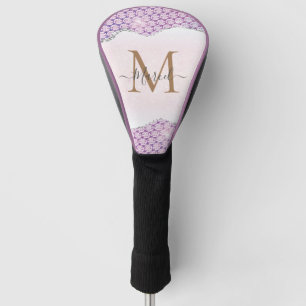 Elegant Monogram Rose pink Glitter  Golf Head Cover