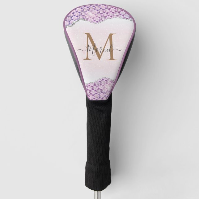 Elegant Monogram Rose pink Glitter  Golf Head Cover (Front)