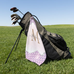 Elegant Monogram Rose pink Glitter  Golf Towel