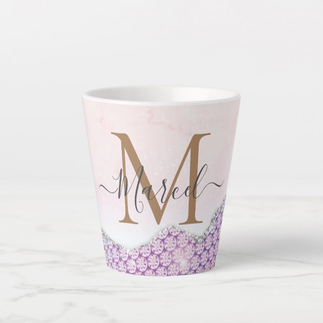 Elegant Monogram Rose pink Glitter   Latte Mug (Front)