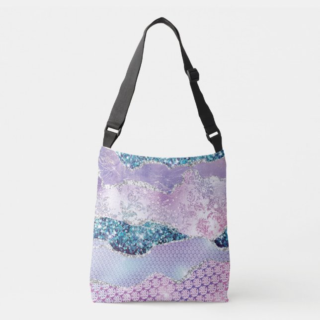 Elegant Monogram Rose pink Glitter   Latte Mug Cro Crossbody Bag (Front)