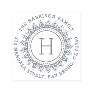 Elegant Monogram Round Family Name Return Address Self-inking Stamp