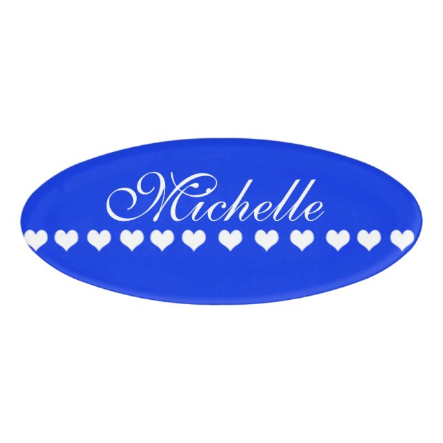 Elegant Monogram Royal Blue Name Tag (Front)