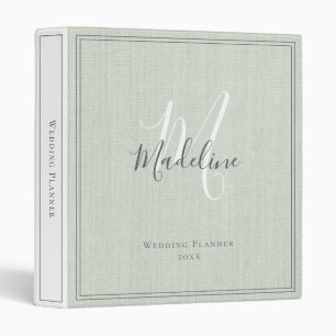Elegant Monogram Rustic Sage Green Wedding Planner Binder