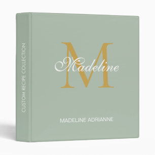 Elegant Monogram Sage Gold Script Office School  Binder
