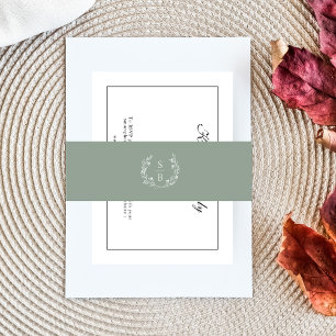 Elegant Monogram Sage Green Botanical Wreath Invitation Belly Band