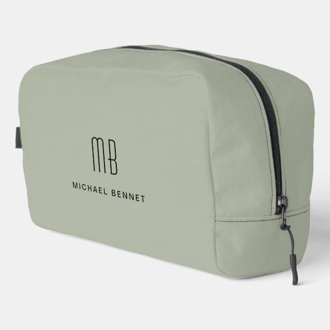 Elegant Monogram Sage Green Dopp Kit (Right Corner)