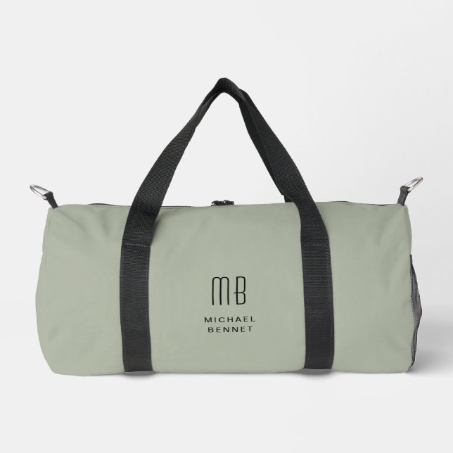 Elegant Monogram Sage Green Duffle Bag (Front)
