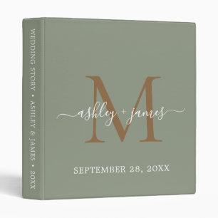 Elegant Monogram Sage Green & Gold Script Wedding Binder