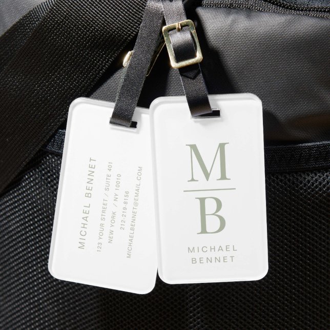 Elegant Monogram Sage Green Luggage Tag (Elegant Monogram Sage Green Luggage Tag)