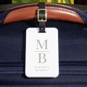 Elegant Monogram Sage Green Luggage Tag