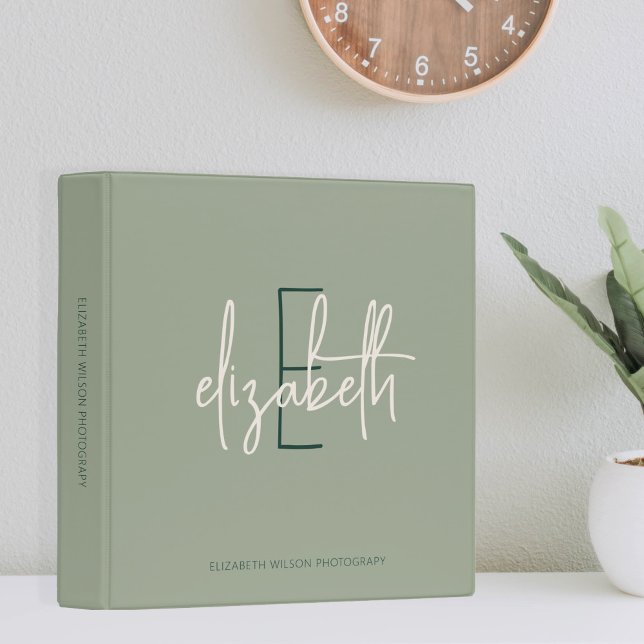 Elegant Monogram Sage Green Office School Binder (Creator Uploaded)