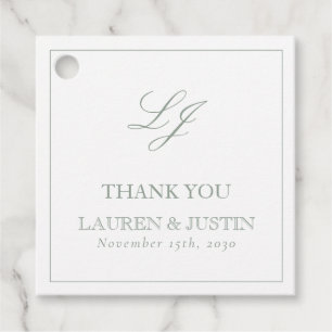 Elegant Monogram Sage Green Thank You Wedding  Favour Tags