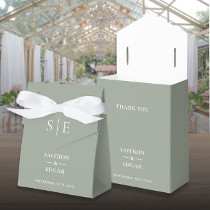 Elegant Monogram Sage Green Wedding Favor Box