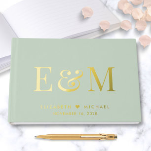 Elegant Monogram Sage Green Wedding Guest Book