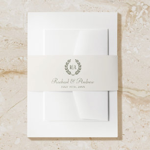 Elegant Monogram Sage Green Wedding Invitation Belly Band