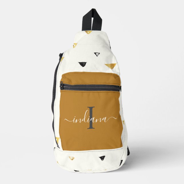 Elegant Monogram Script Abstract Pattern Custom Sling Bag (Front)