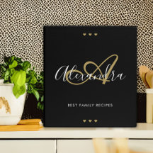 Elegant Monogram Script Black Gold Recipe