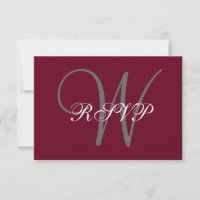 Elegant Monogram Script Burgundy Grey Wedding RSVP