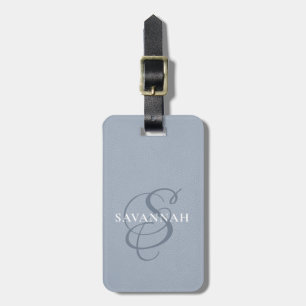 Elegant Monogram Script Dusty Blue Cute Leather Luggage Tag